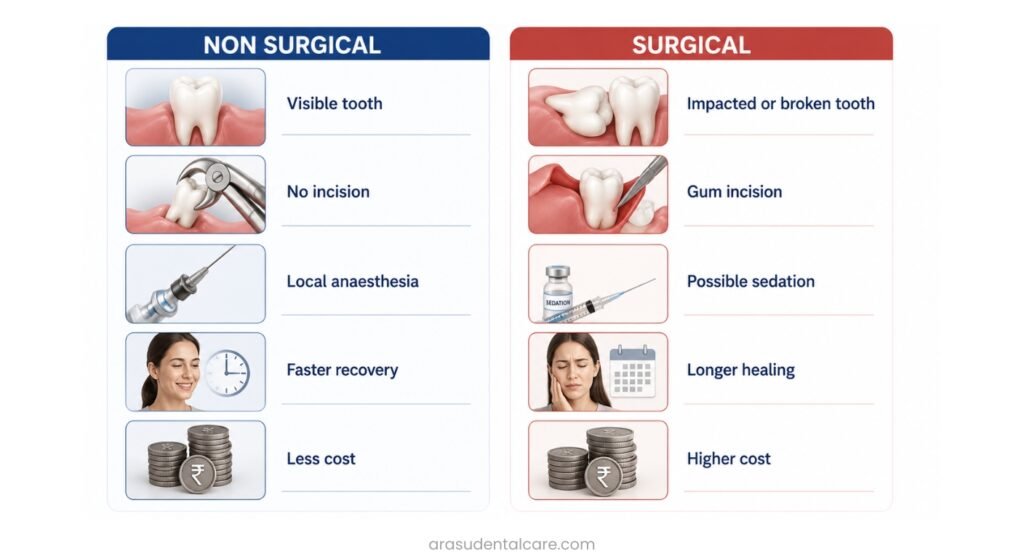 Non Surgical vs Surgical Tooth Extraction