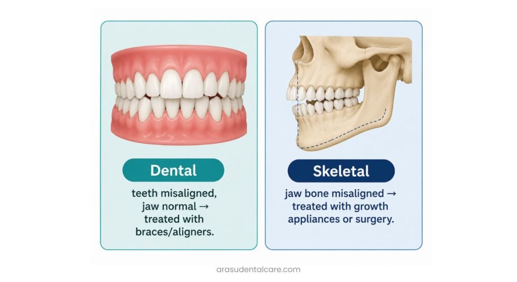 Dental Underbite vs. Skeletal Underbite.