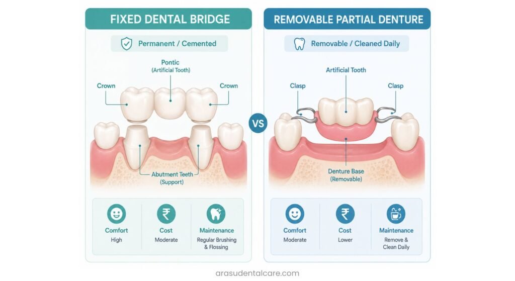 Fixed Bridge vs Removable Denture