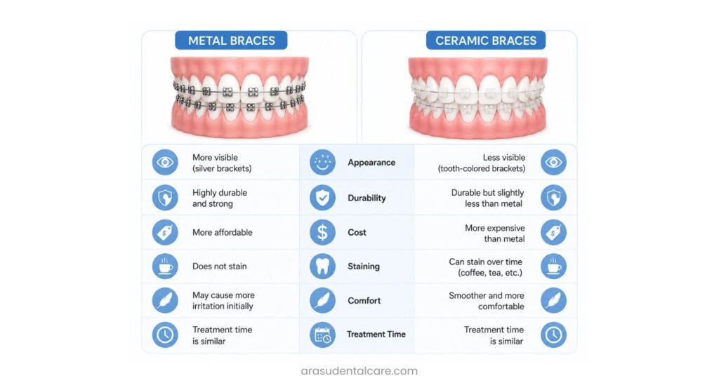 Metal Braces vs Ceramic Brace
