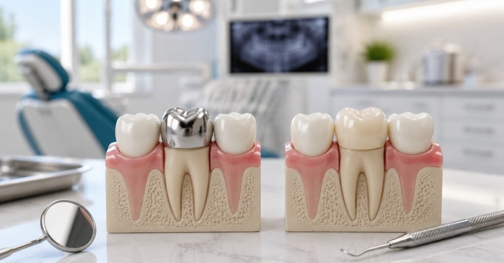 Metal Crowns vs Tooth-Coloured Crowns