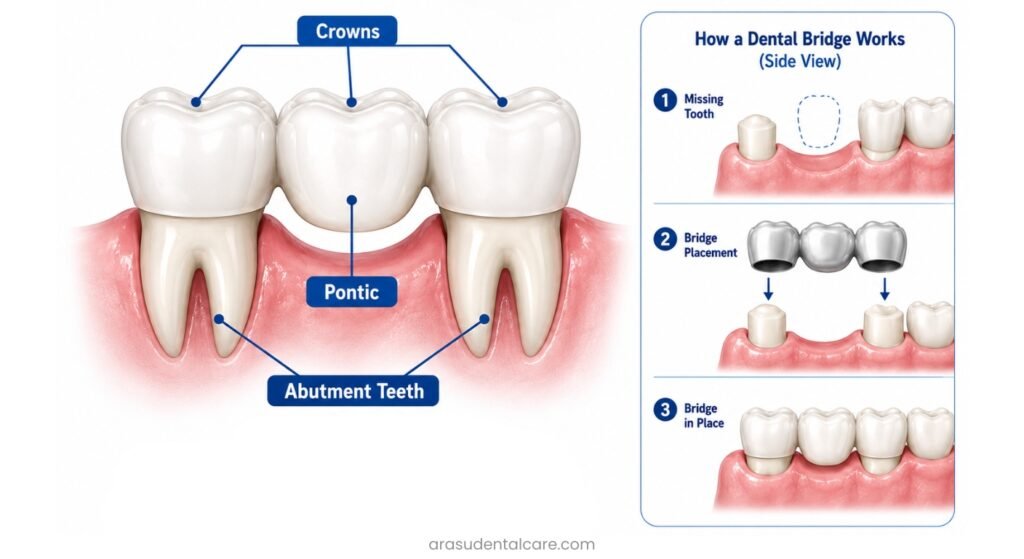 parts of a metal dental bridge