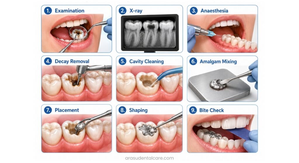 Procedure of an amalgam filling