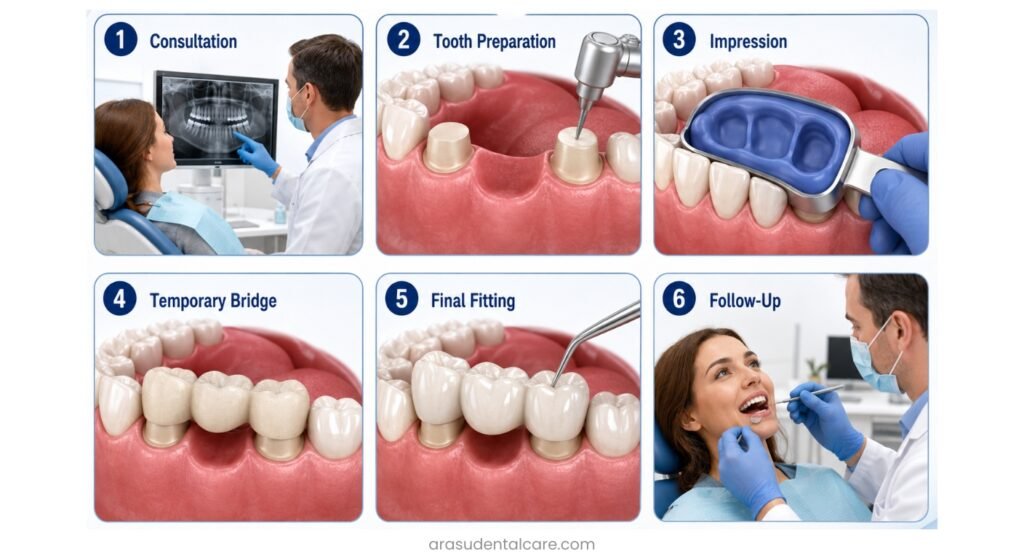 Metal dental bridge procedure