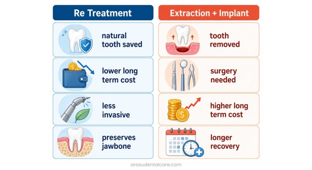 Root canal re-treatment VS Tooth Extraction