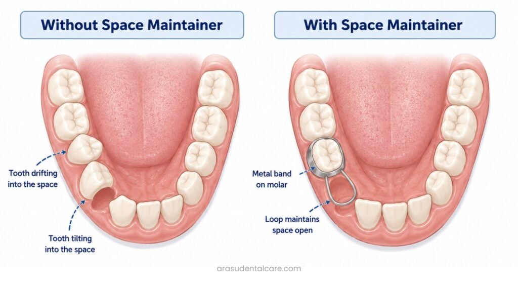 Tooth comparision with space maintainer
