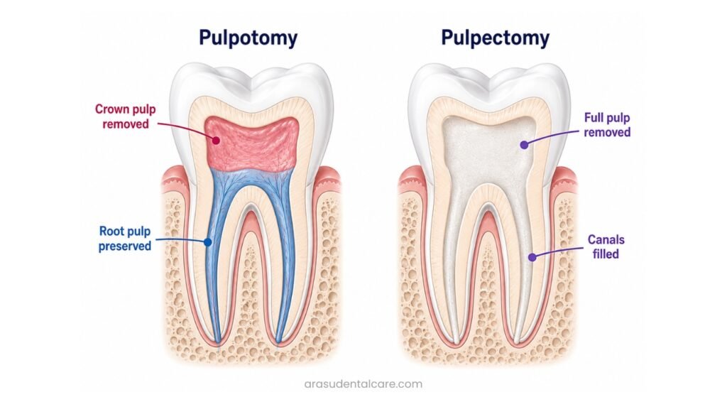 Pulpectomy vs Pulpotomy