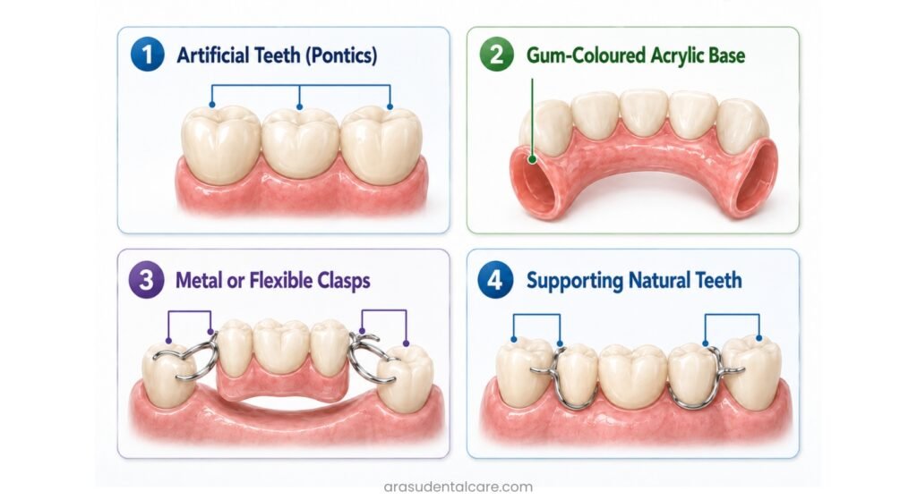 Parts of a Removable Dental Bridge