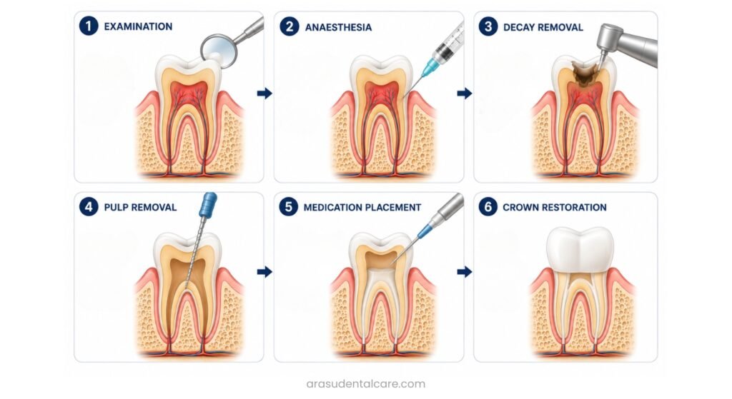 Procedure of pulpotomy treatment