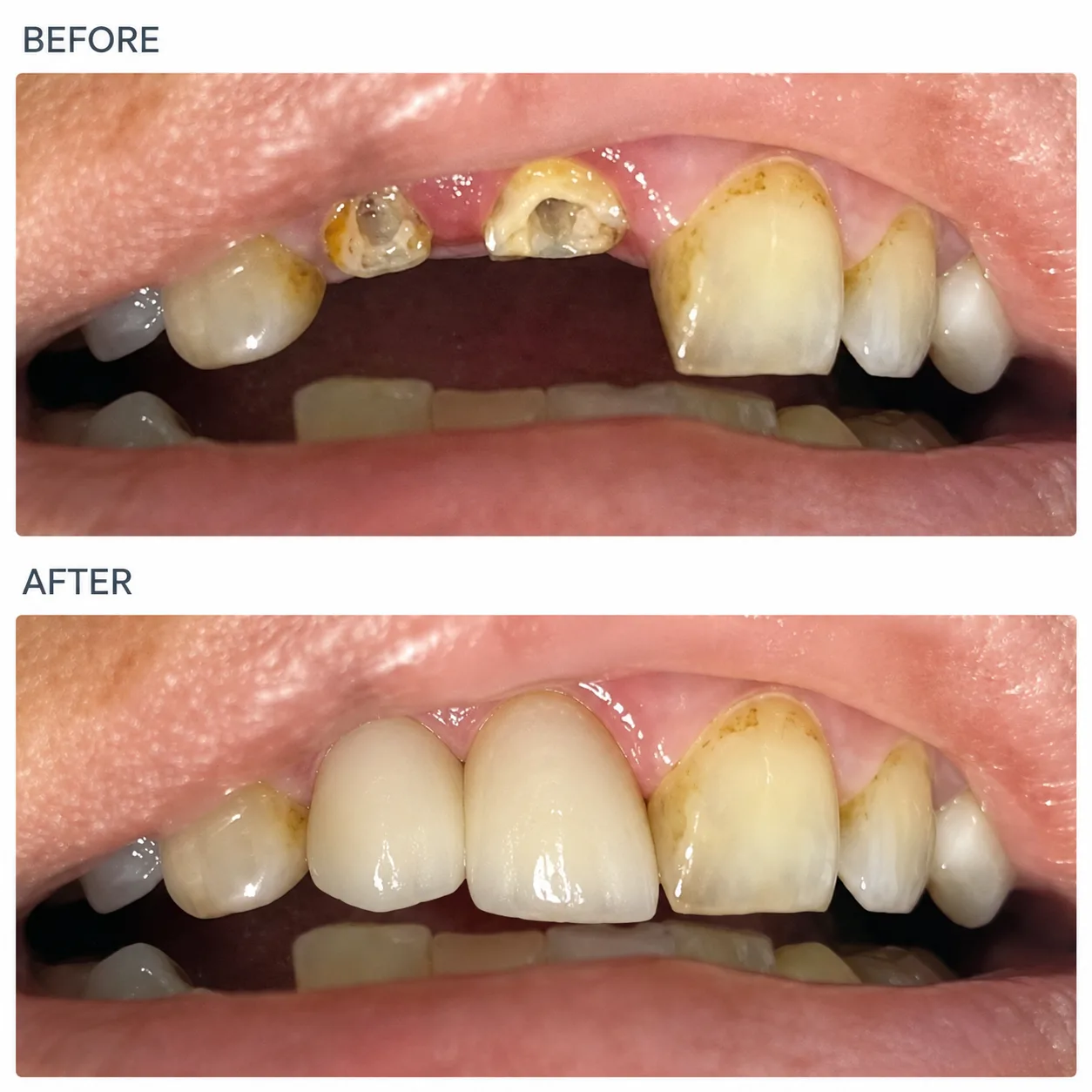 Before and after — Broken tooth, zirconia crown — Arasu Dental Care, Coimbatore