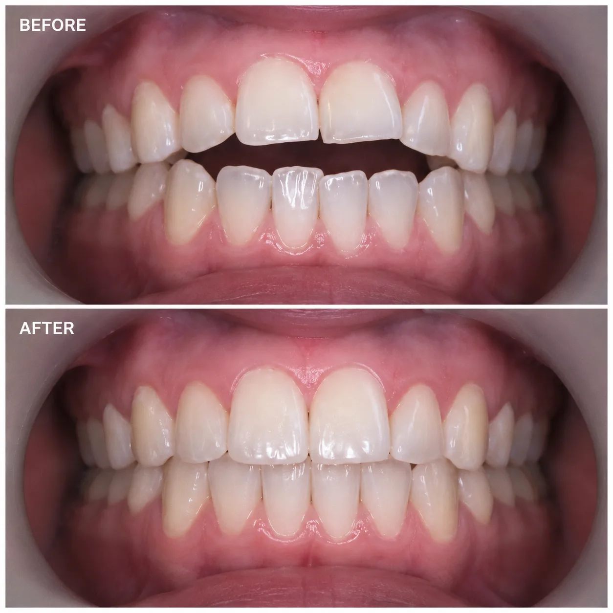 Before and after — Open bite closed — Arasu Dental Care, Coimbatore