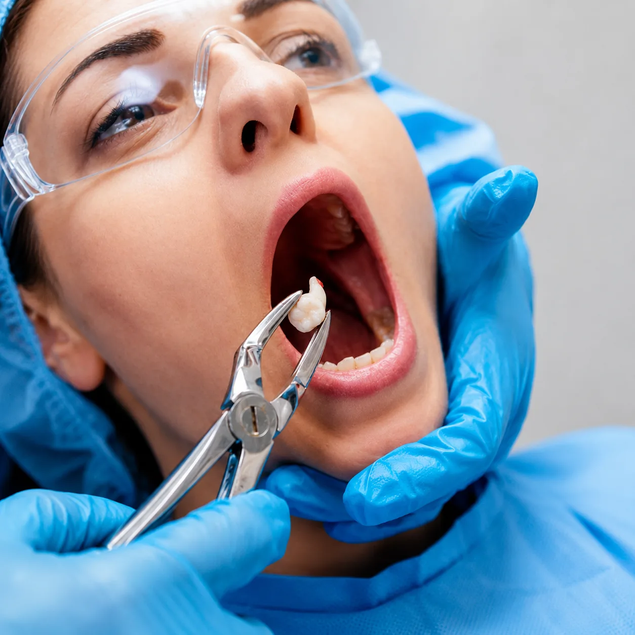 Dentist at Arasu Dental Care, Coimbatore, assessing a tooth before a careful extraction under local anaesthesia