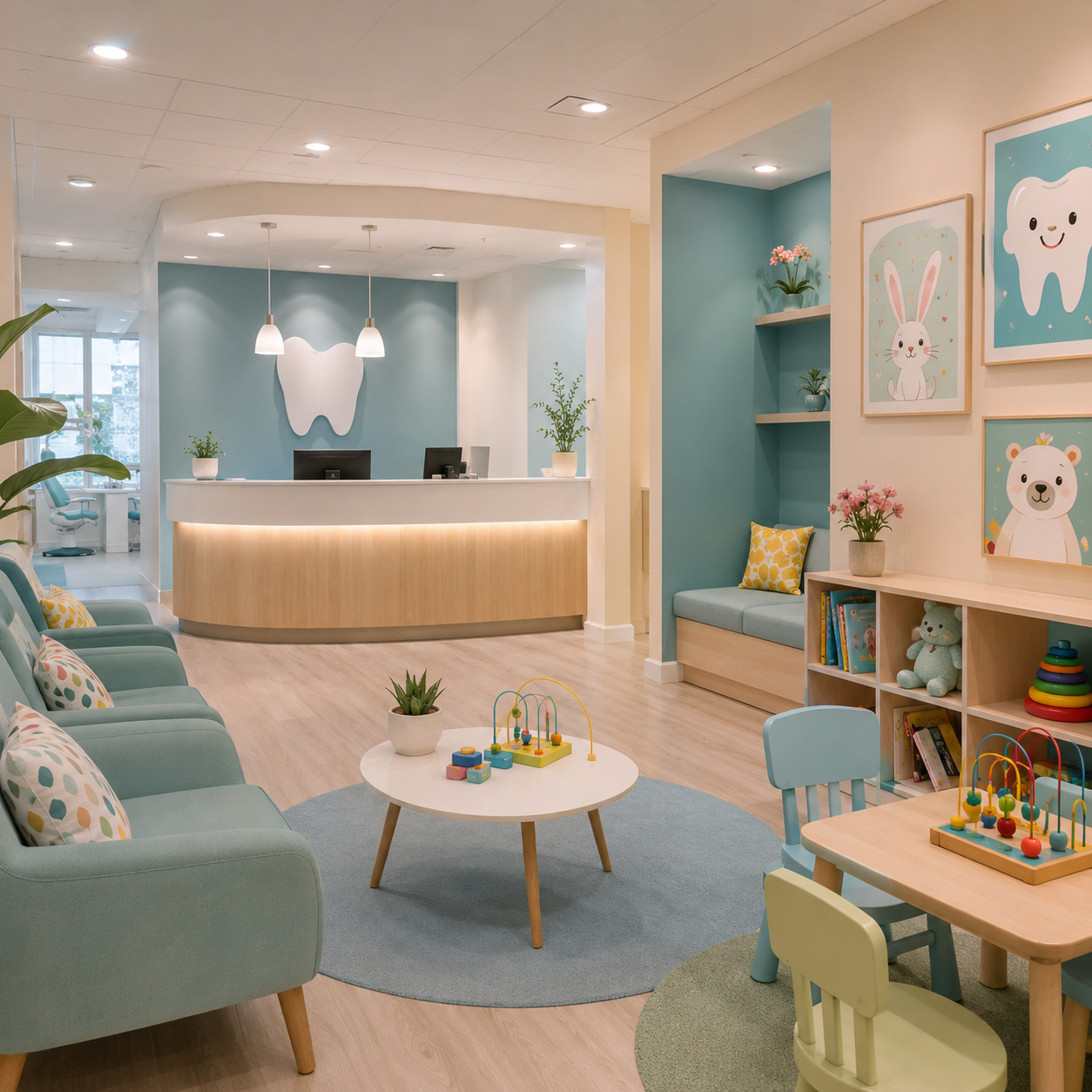 Child-friendly waiting area at Arasu Dental Care, Coimbatore