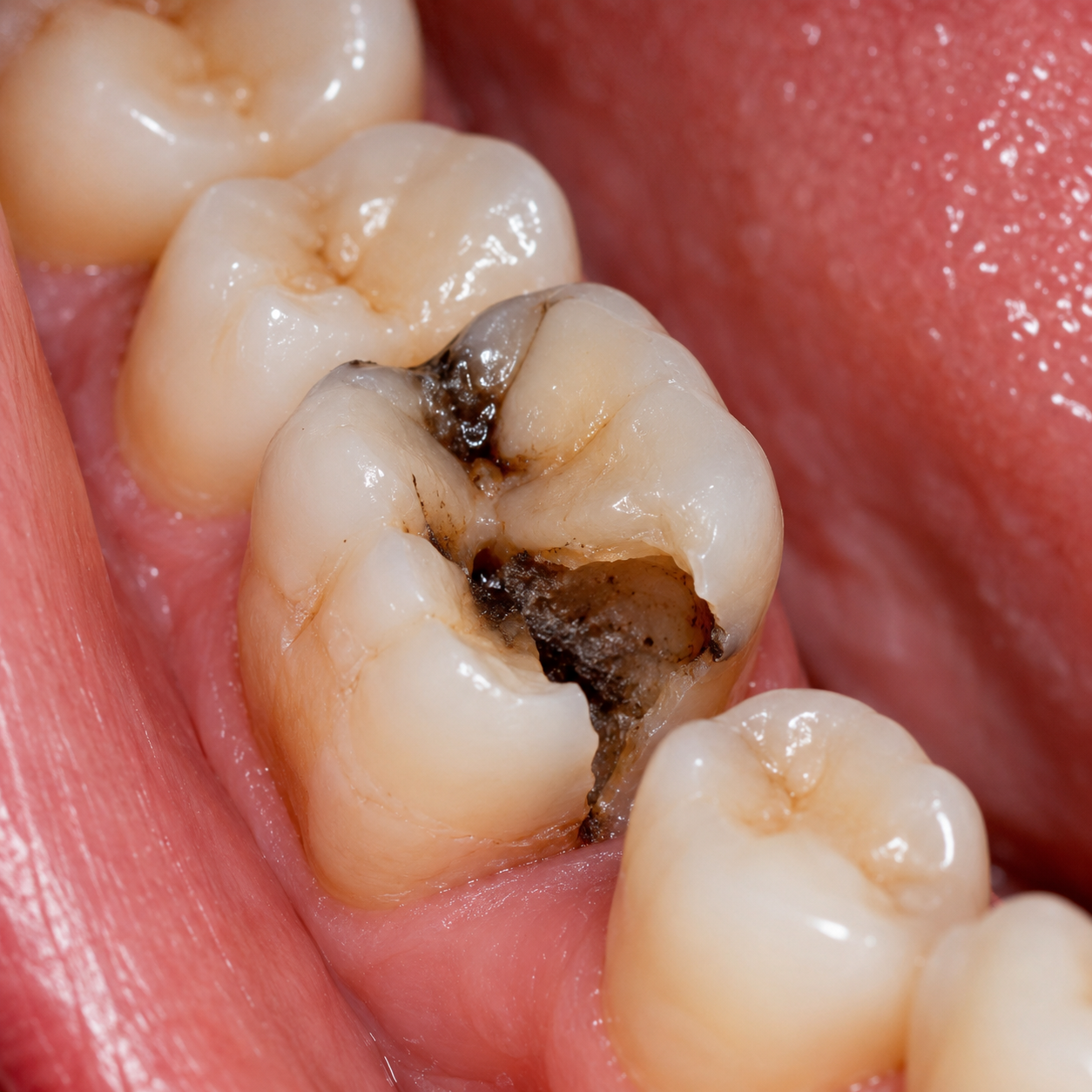 Dark cavity or broken back tooth - Arasu Dental Care, Coimbatore