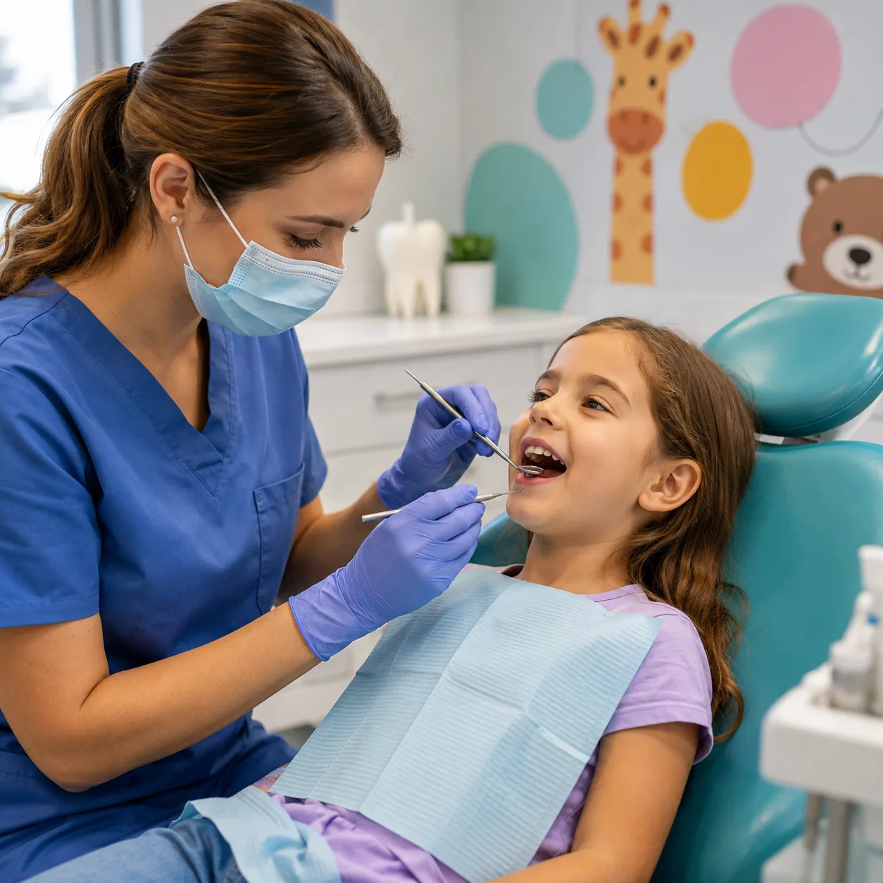 Children's dentist checking a young patient's teeth - Arasu Dental Care, Coimbatore